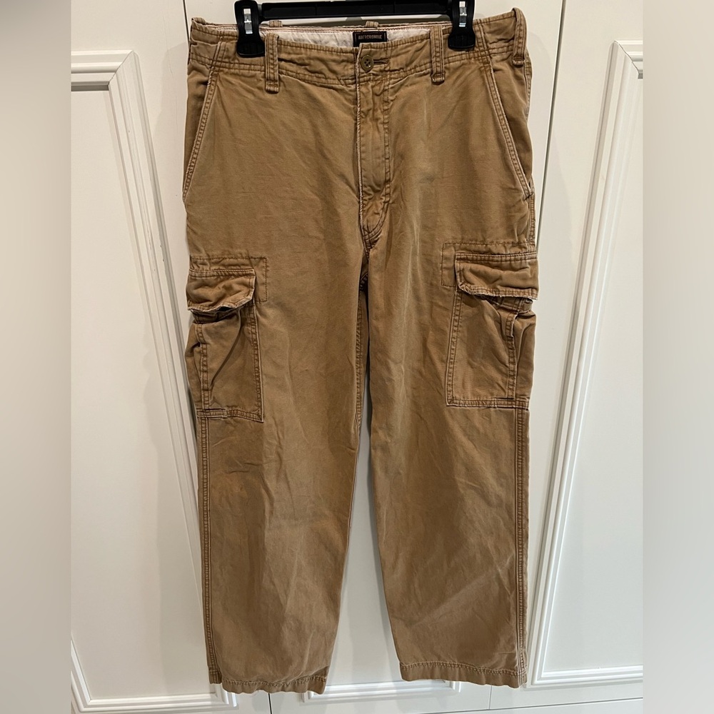 Vintage‎ Y2K Abercrombie Fitch Mens 32L Cargo Pants Tan Brown Pockets Drawstring